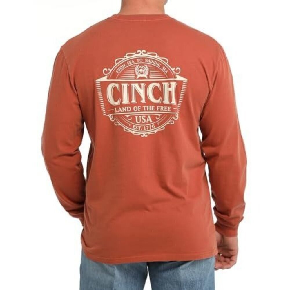 Cinch Men's Long Sleeve Logo Back Graphic T-Shirt Orange